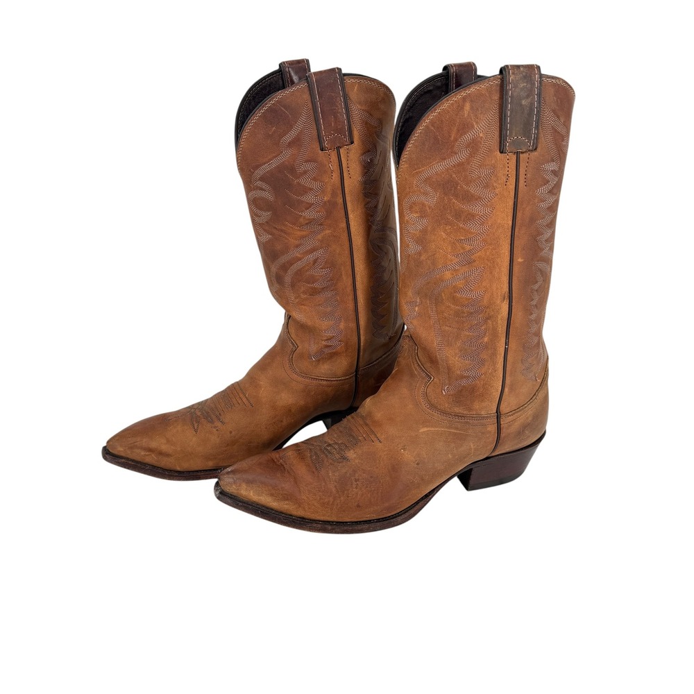 Justin Mens Brown Leather Western Cowboy Boots Made in USA Style 5635 Size 11 D